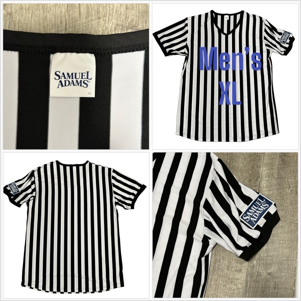 Men's Adult Samuel Adams XL 46 - 48 Referee Umpire Stripes V-Neck Black White